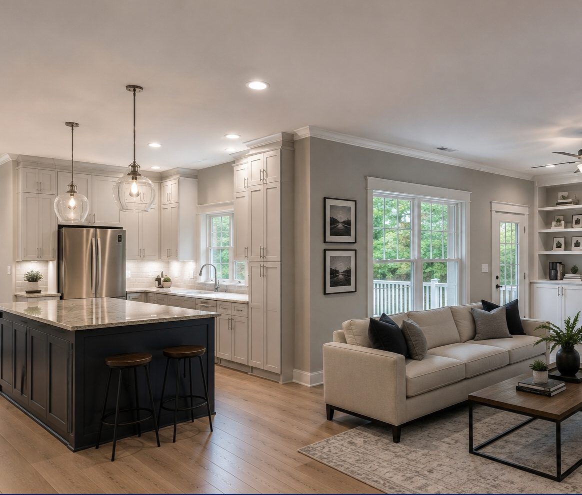 Interior painting planning card for Kayenta beam ceilings and plaster walls